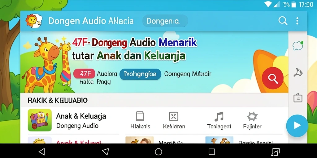 Antarmuka aplikasi 47F dengan fitur Dongeng Audio.