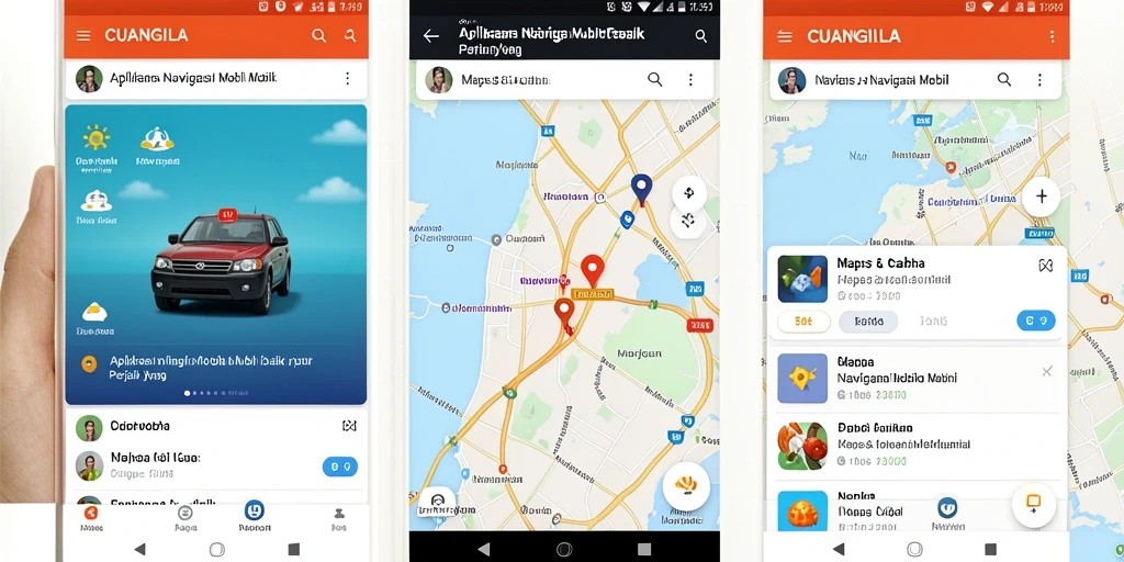 Screenshot antarmuka CUANGILA yang menunjukkan rute navigasi mobil.
