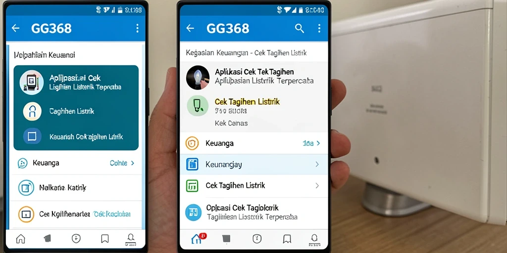 Antarmuka aplikasi GG368 untuk cek tagihan listrik dengan fitur lengkap.