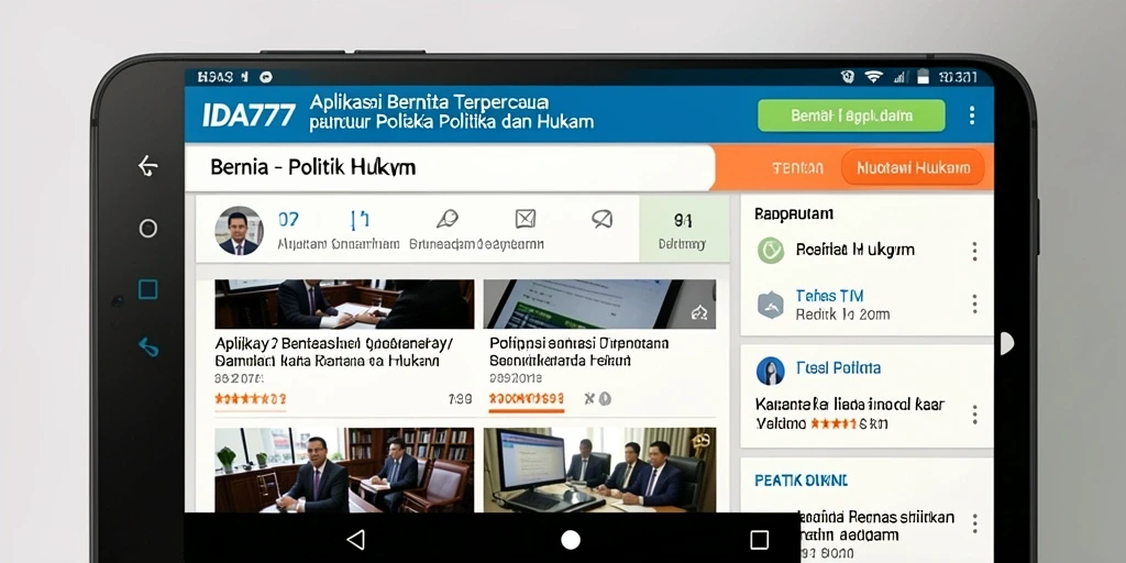 Tampilan antarmuka aplikasi IDA777 yang menampilkan berita politik dan hukum.