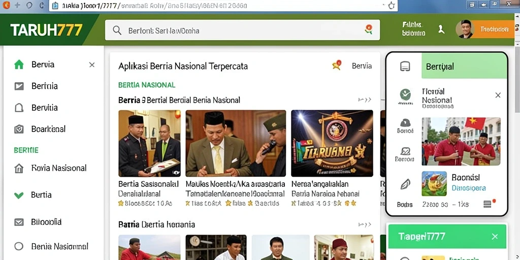 Antarmuka aplikasi TARUH777 yang menampilkan berita nasional terkini.