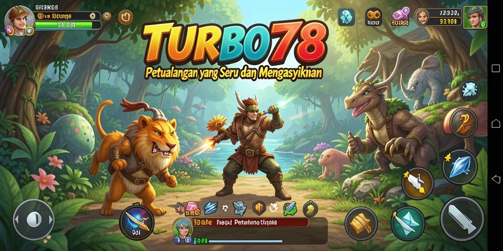 Antarmuka petualangan TURBO78 yang penuh warna dan interaktif.