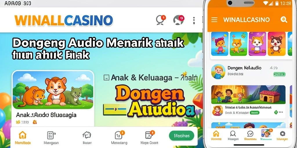 Antarmuka aplikasi WINALLCASINO dengan pilihan dongeng audio yang menarik.
